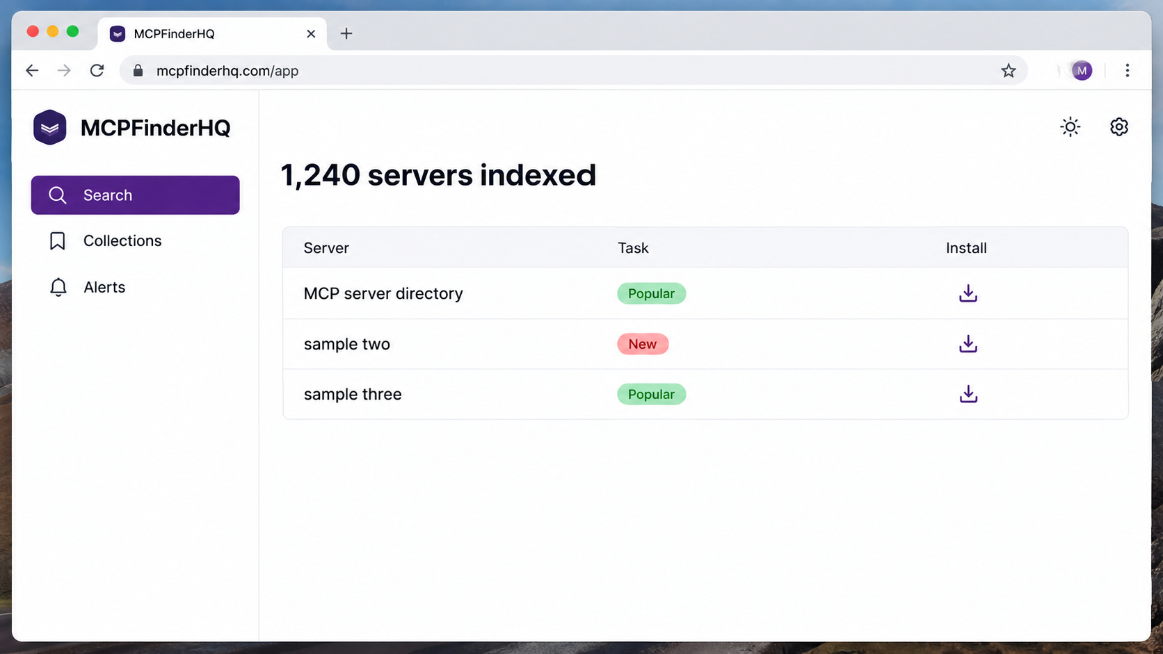 MCPFinderHQ dashboard